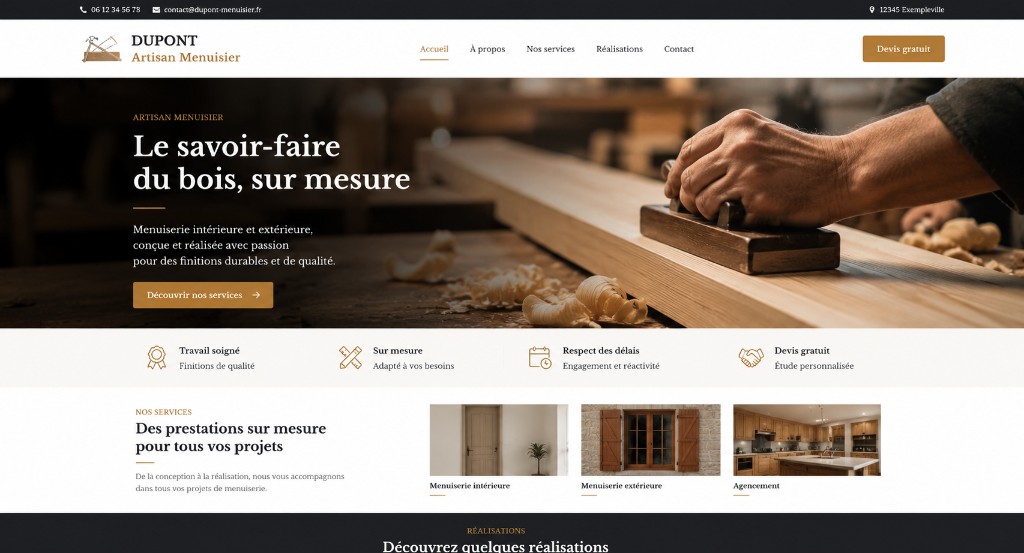 Site artisan menuisier après refonte — vitrine moderne et claire