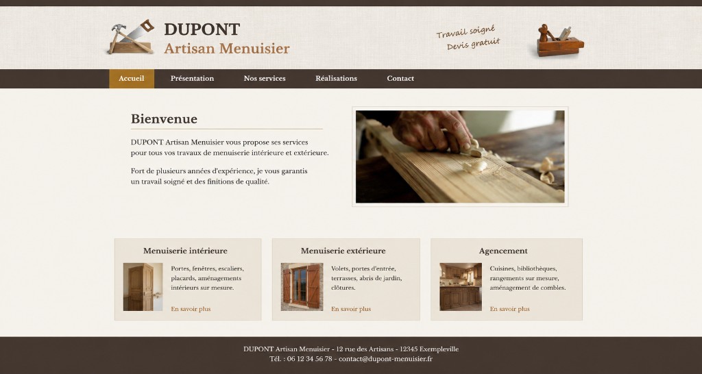 Site artisan menuisier avant refonte — mise en page datée
