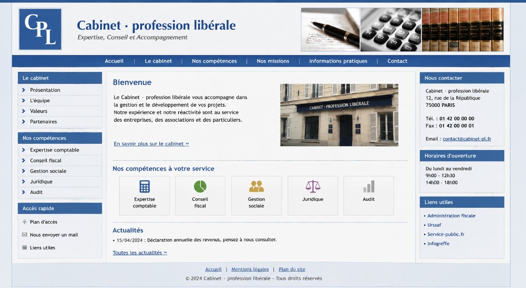 Site cabinet profession libérale avant refonte — mise en page datée