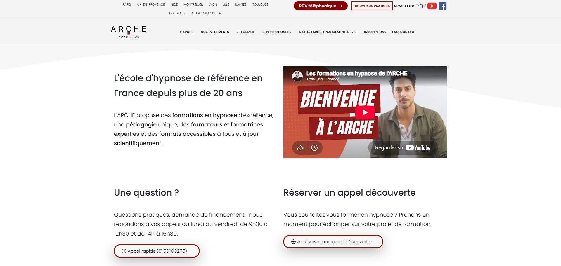 Capture du site ARCHE Hypnose