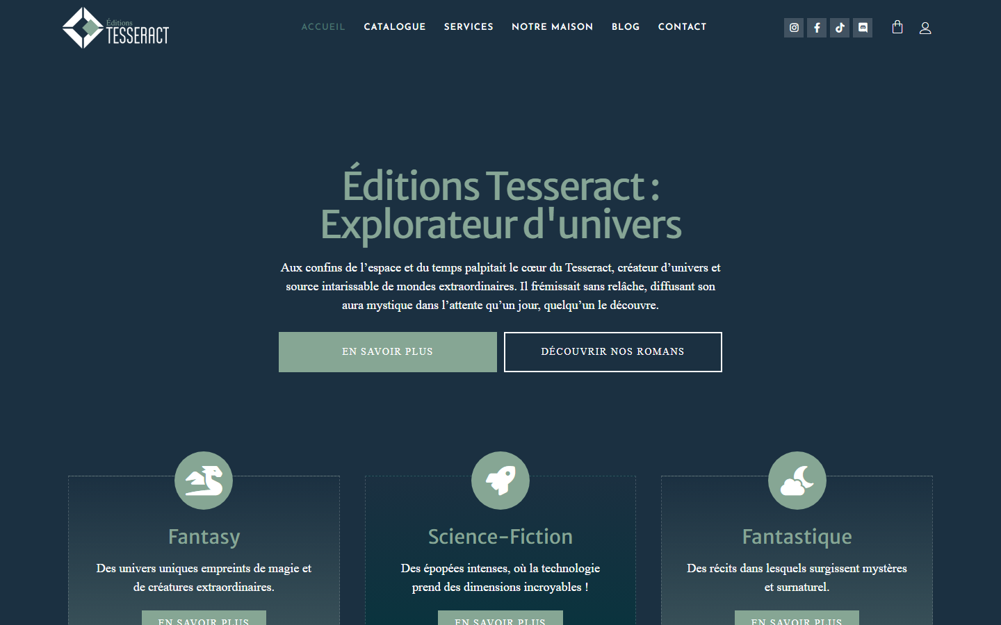 Capture du site Éditions Tesseract